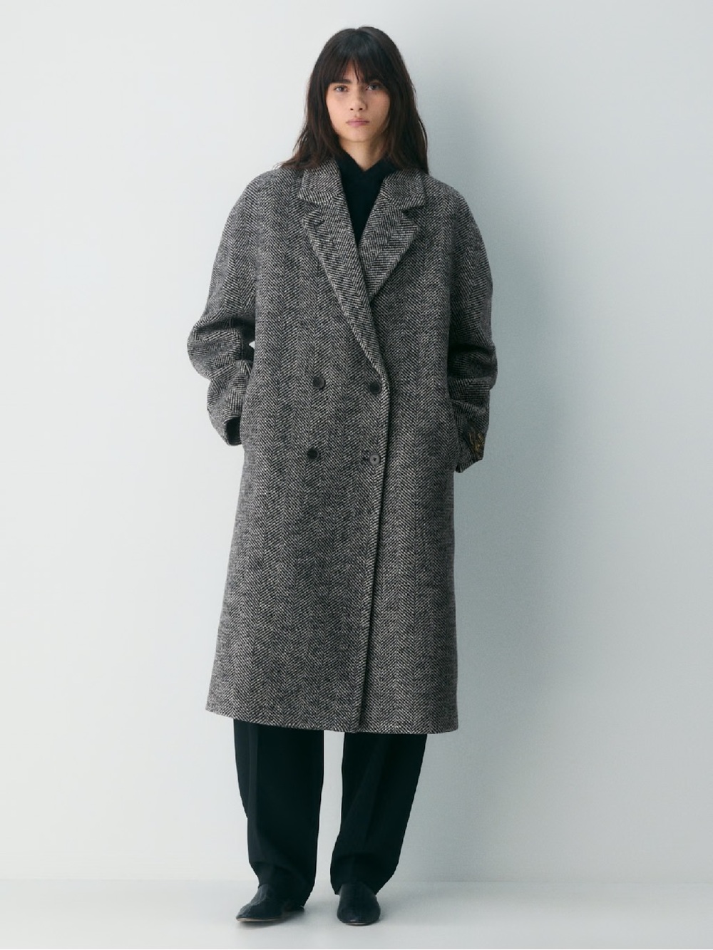Aritzia The Slouch Coat Soft Wool Cashmere Limited Edition Herringbone Blk/Wht